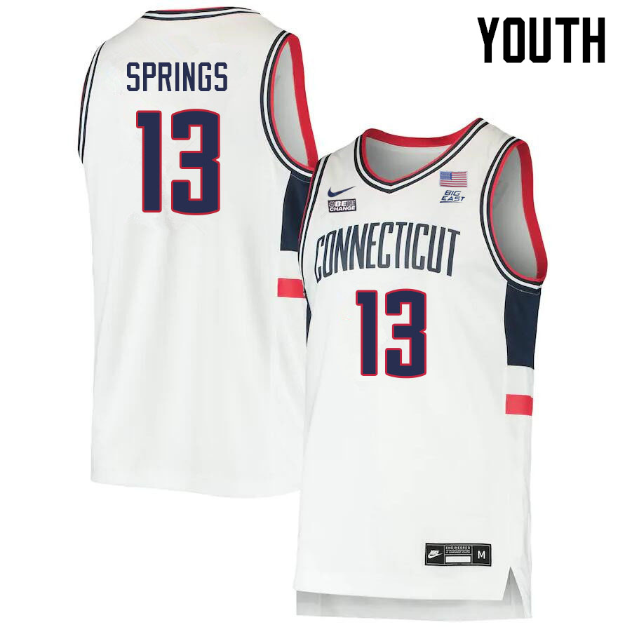 Youth #13 Richie Springs Uconn Huskies College 2022-23 Basketball Stitched Jerseys Sale-White - Click Image to Close